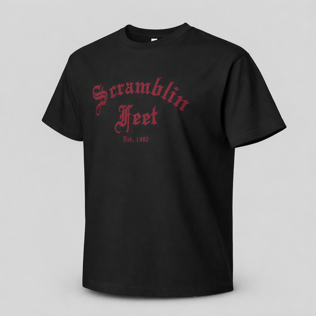 Scramblin Feet Old English Tee